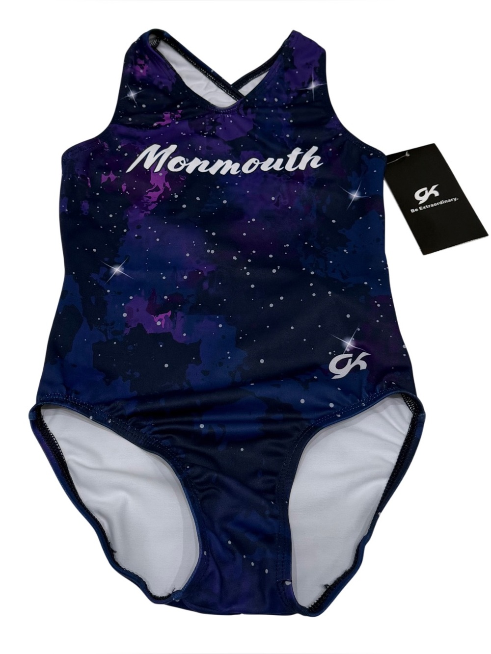 GK Elite  girl‎ gymnastics leotard "Monmouth"purple galaxy size CM NWT